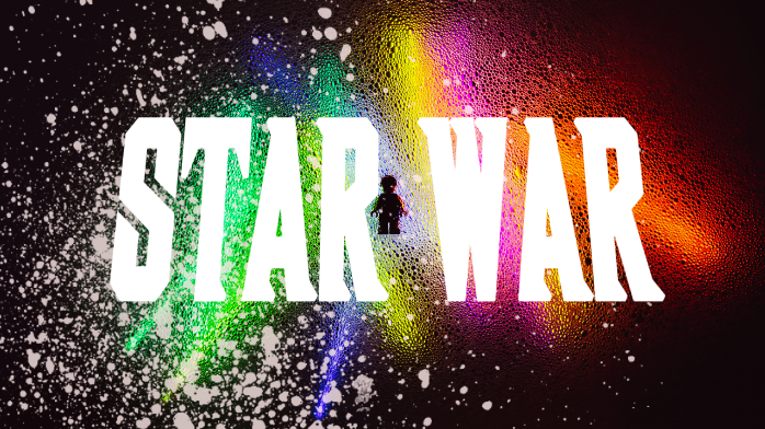Cosmic battle scene title card with space effects and glowing text