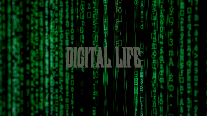 Cyber future title card with technological effects and futuristic elements